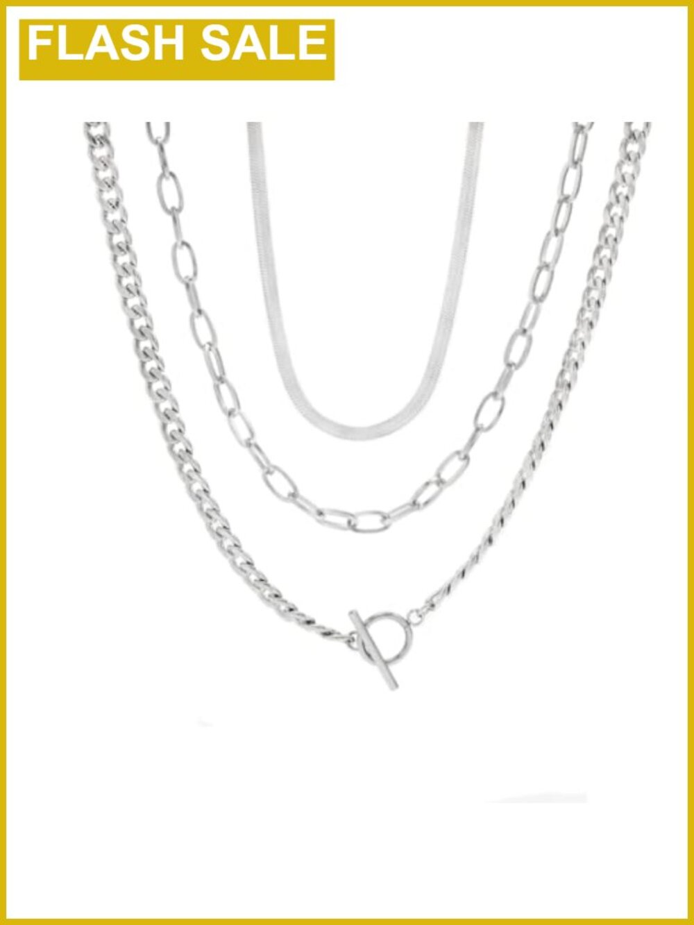 Layered Stainless Steel Chain Necklace Set Toggle Clasp Choker Stackable